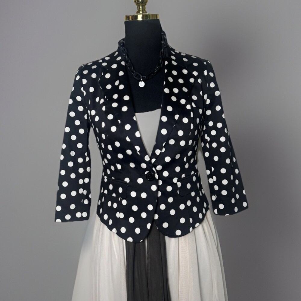 Forever 21 Black White Polka Dot Cropped Blazer Jacket Retro Pinup Rockabilly S